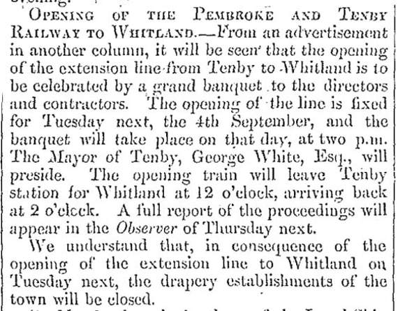 News flash from the Tenby Observer, August 31, 1866
