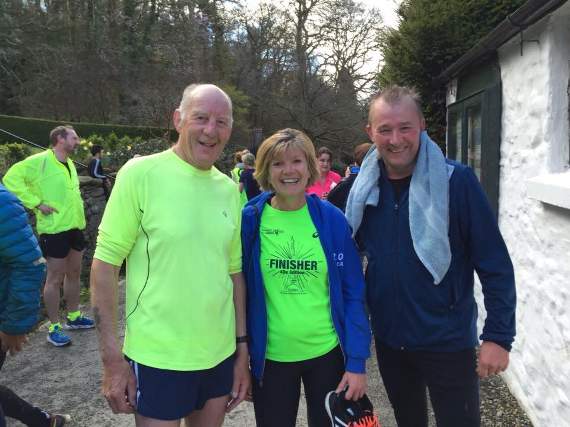 Simon Hart MP is pictured after completing his local Colby parkrun near Amroth with organisers Cyril Walters and Mary Bowen-Rees.