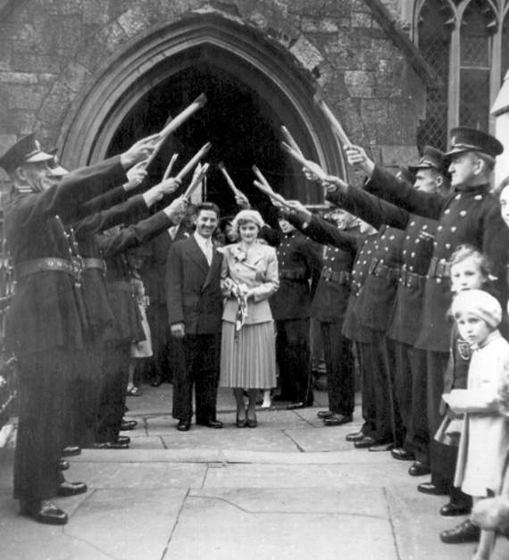 Local fire crew members seen forming a guard of honour for Sonny and Molly at St. Mary’s Church on their big day.