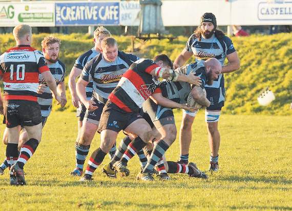 Prop Lyndon Cooper taking the ball upfield. Pic. Elwyn Davies