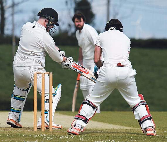 James Buckle finds himself caught behind by Neilson Cole of Cresselly (1). Pic. Brian McKehon