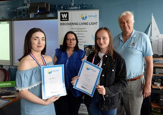 The students received certificates and medals for their research. From left, Alisha Jones, Valerie Morse, Holly George, Prof Tony Campbell.