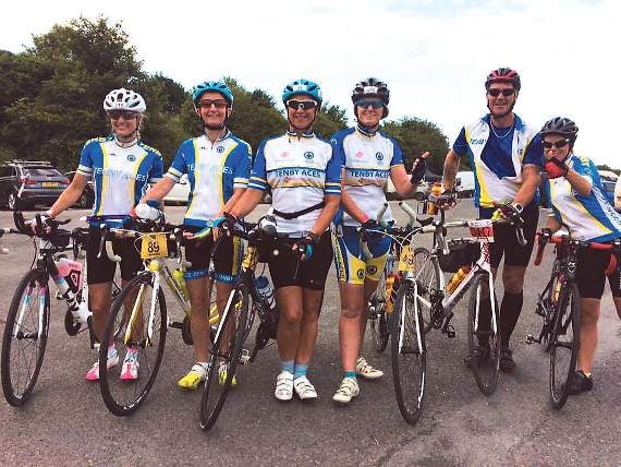 112-mile cycle riders at the start at the Salterns.