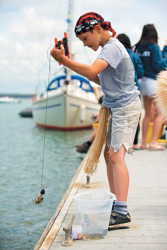 Enjoying crab-catching at Dale.