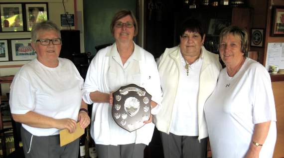 Winners Brenda Lawrence, Pam Langdon and Lyn Jenkins with Kath Blayney and the Kath and Paul Blayney Shield.