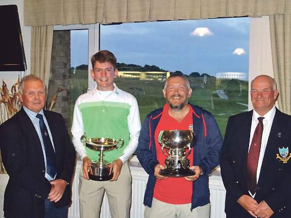 Mike Williams (president of the Dyfed Golfing Union), Luke Harries (county champion), Ian Marks (best net) and Allan Morton (Tenby GC president).