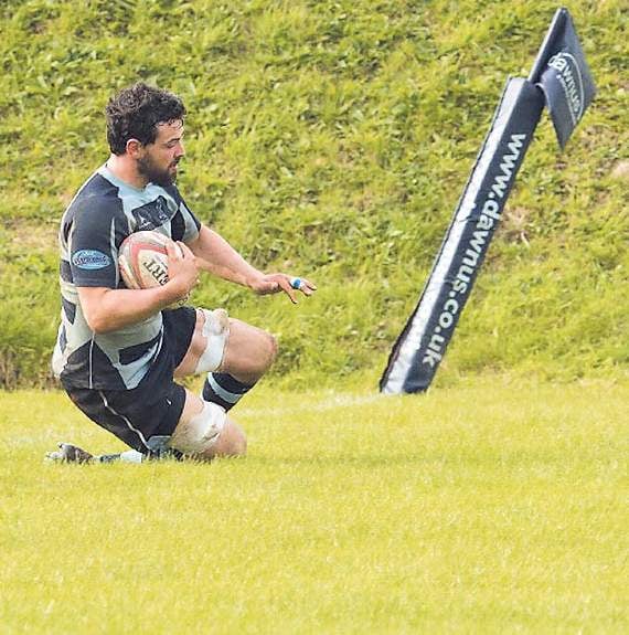 Richard Rees over the line to score his try. Pic. Elwyn Davies