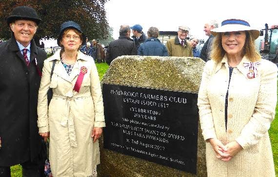 The president and his lady, Mr. and Mrs. Edward Morris, with Ms Sara Edwards, Lord Lieutenant of Dyfed, at the unveiling of a plaque marking 200 years of the club.