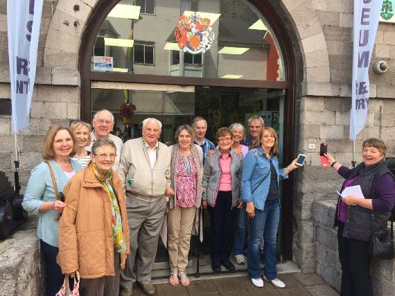 Pembroke Museum volunteers access the new digital town trail at point 1 - Pembroke Town Hall.