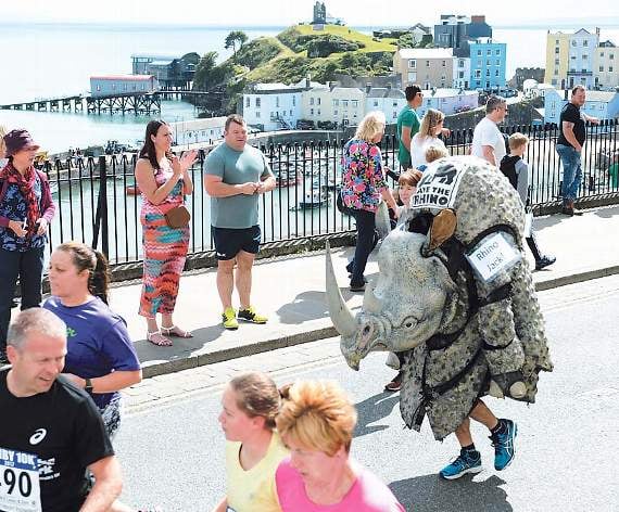 Who spotted running rhino Jack from Folly Farm raising money for Save the Rhino International? Pics. Gareth Davies Photography