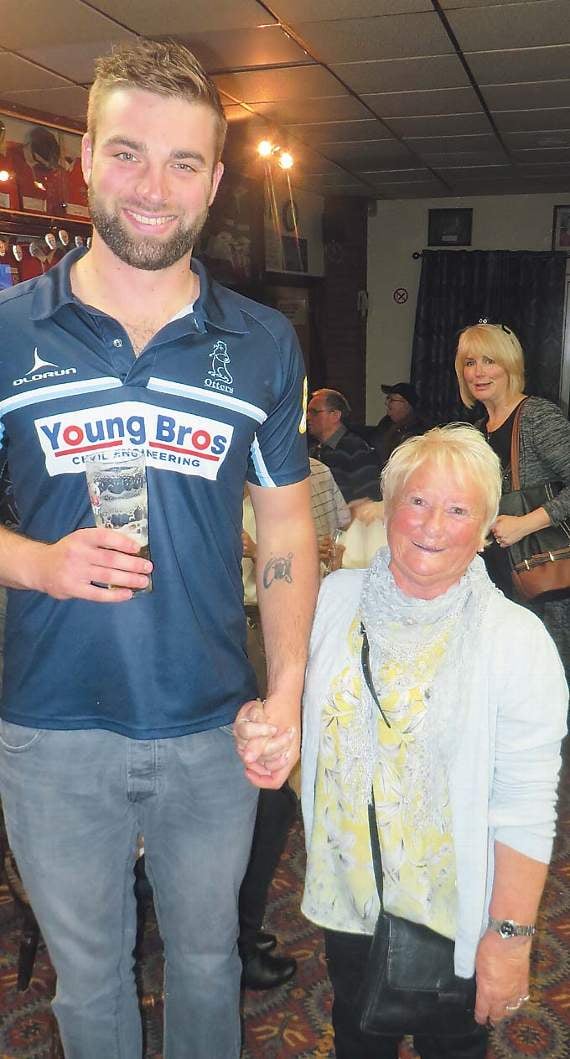 Teg, one of Narberth RFC’s biggest supporters, gets to meet her hero, club captain, Alex Jenkins, after the game with Glynneath. Little and large comes to mind. Pic. Stephen Thomas