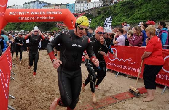 The course consists of a 2.4 mile swim