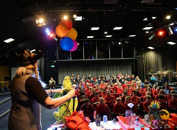 Scientific Sue wows pupils from Hafan y Mor and other schools with her Science of Dragons show. Pic. Gareth Davies Photography