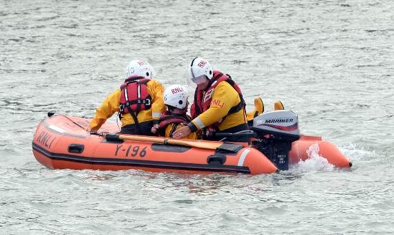 A mock rescue was staged by the crew