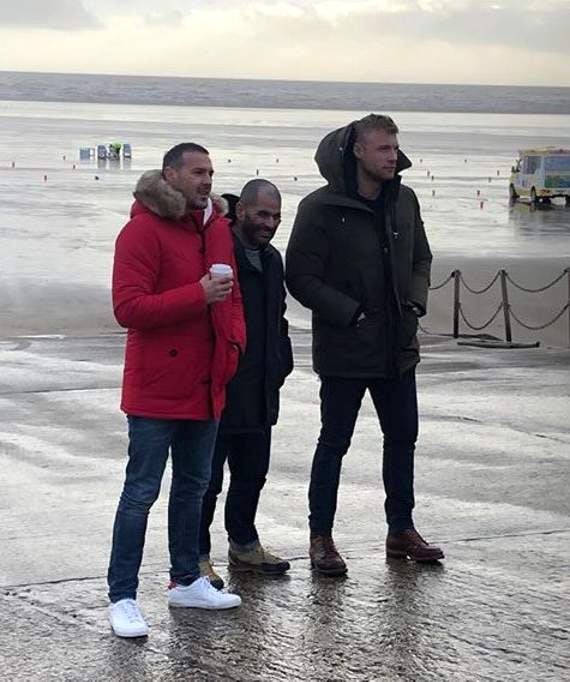 Paddy McGuinness, Chris Harris and Andrew Flintoff, ready for filming in Pendine (Pic. Ian McCaffrey)