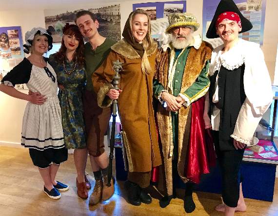 Pictured (left to right): Peggy Davies played by Emma Williams, Nina Hamnett played by Sasha Chapman-Macleod, George Ace played by William Hughes, Chloe Ashton-Milton Played ‘Alex’ the Museums resident Tour guide, Harry Gardiner played Thomas White, Andrew Davies played Leaky Porridge.