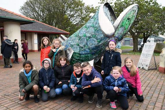 Golden Grove pupils next to Bertie (Pic. Martin Cavaney)