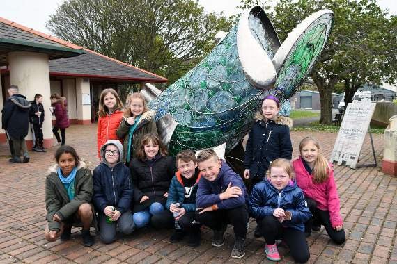 Golden Grove pupils next to Bertie (Pic. Martin Cavaney)