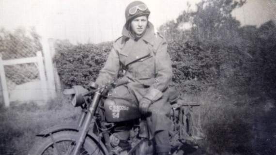Gordon pictured when he was a dispatch rider during the war