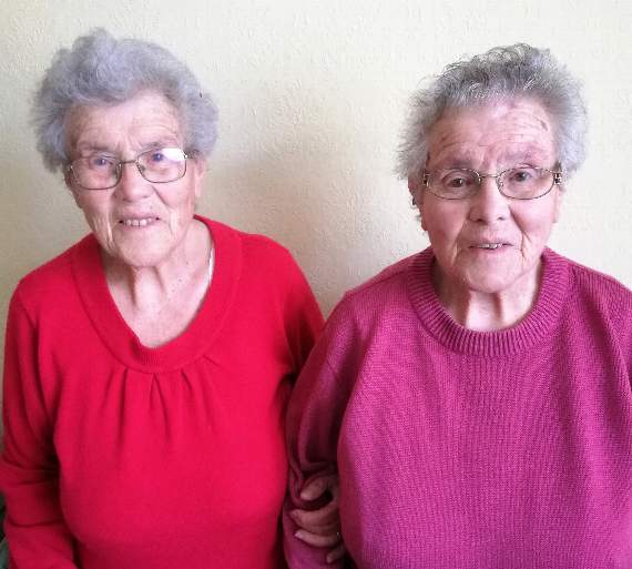 Mair and Megan who will celebrate their 90th birthday on May 24