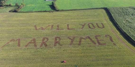 The message in a field Megan saw on her balloon flight.