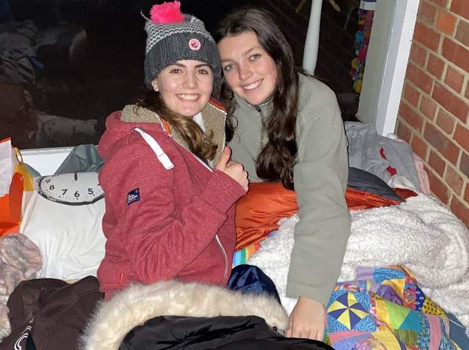 Chiara and Rhianna prepare to sleep under the stars
