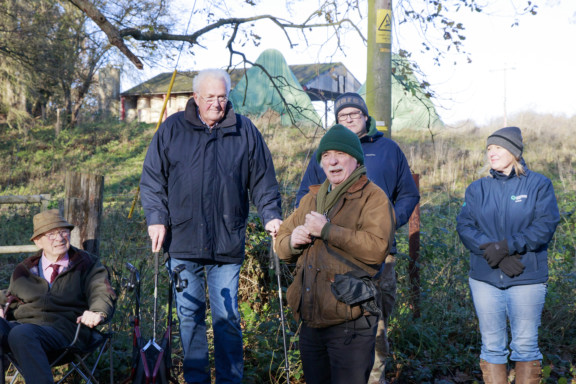 Dr Cyril Bennett, a world-renowned expert on fly fishing who cast his first ever fly on the Wey at Elstead, addresses members