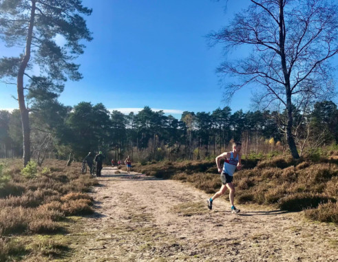<p>Colin Addison of Farnham Runners pictured running through the heathland in the Southern Cross-Country League</p>