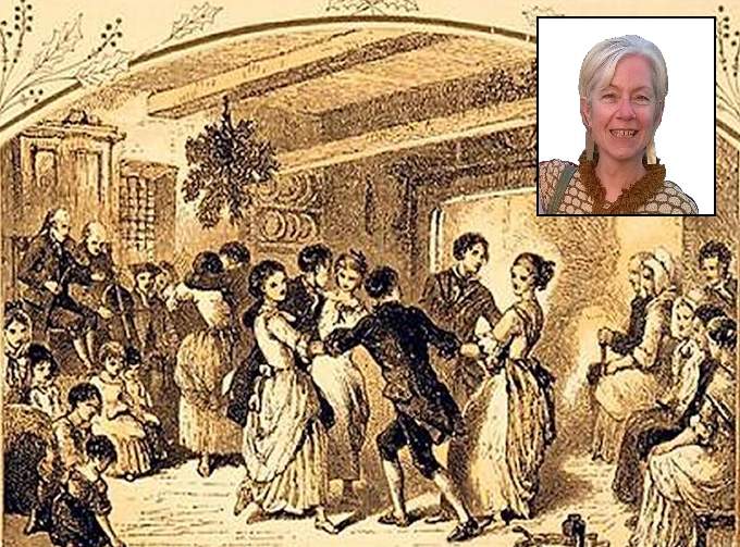 Inset, author Jane Blank, and a depiction of Georgian times where guests of roughly the same social class mingled over the holiday period, travelling by coach to one another’s ‘seats’ to celebrate