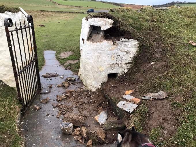 Damage caused to the gated entrance to the church