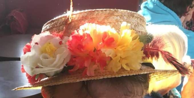 An Easter hat made by guests during an Easter tea party