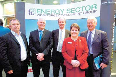Members of the Energy Sector Workforce Development Group at the very successful information and recruitment evening, from left, are: Ricky Cooke, Chevron HR business partner; Glyn Jones, Pembrokeshire College principal; Dave Smith, Murco competency systems controller; Jean Brown, Careers Wales West team manager; and Bernie George, Energy Sector Workforce Development Group co-ordinator.