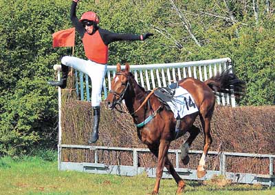 A cracking action shot caught on camera by Ian Richards, of Pembrokeshire Photography, shows one of the riders jumping through the air after being dismounted at one of the jumps.
