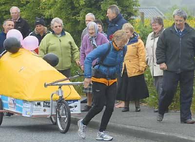 The Pentlepoir fan club, led by Mrs. Jean Lewis, turned out to wish Rosie well.