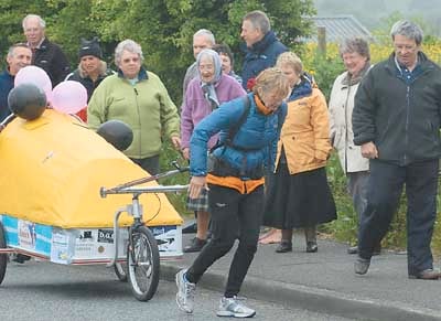 The Pentlepoir fan club, led by Mrs. Jean Lewis, turned out to wish Rosie well.