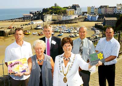 Mayor of Tenby and Tenby in Bloom chairman, Clr. Mrs. Sue Lane, is seen with Tenby in Bloom committee member, Clr. Mrs. Tish Rossiter, Pembrokeshire County Council’s Glenville Codd, Will Lloyd and Mark Wright, and Wales in Bloom chairman, John Woods, following the awards ceremony in Tenby last Friday. Pic. Gareth Davies Photography