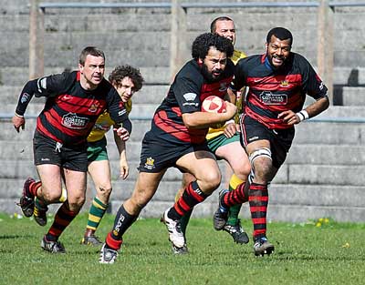 Arthur M-M on the charge with Llaisa Torau and Richard Rossiter in support