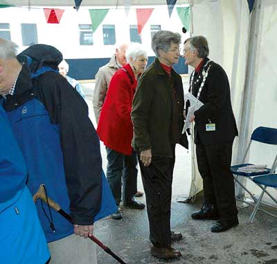 Mayor of Pembroke Dock, Clr. Andrew McNaughton, meeting passengers from the cruise ship.
