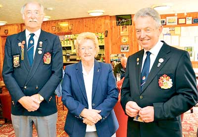 Chairman Mr. Leslie Davies, chairlady Mrs. Diana Davies, and past president Mr. Brian Dowling who were all presented with their life members medallions for the sterling work carried out over many years of dedication and hard work in making Pembroke Dock Bowling Club into the proud club which it is today.
