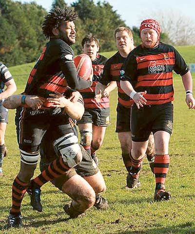 A Narberth tackler gets to grips with Iliaisa Torau.