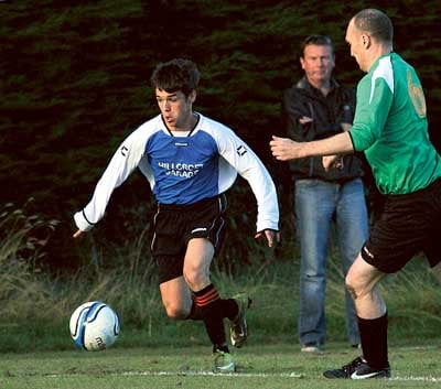 Chris Millward breaks free for Saundersfoot against Clarbeston Road. Pic. Susan McKehon