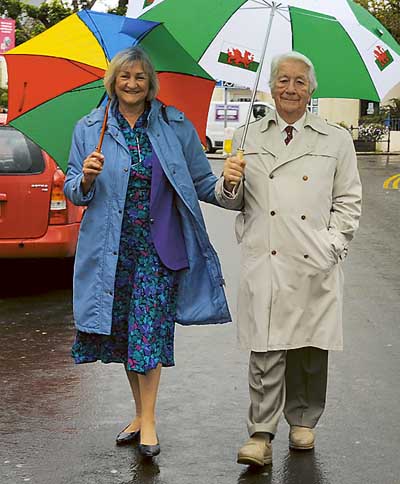 Comedian Wyn Calvin bringing his own kind of sunshine to an otherwise damp civic parade at Narberth on Sunday. Wyn is Civic Week president. Pic. Malcolm Richards Photography