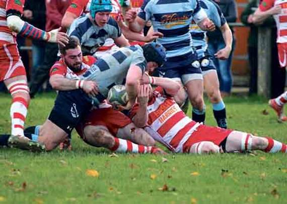 Lewis Wood about to gain the touchdown for Narberth’s first try. Pic. Elwyn Davies