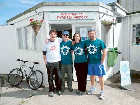 Sarah, Richard, Alex and Graham prepare for the skydive challenge.