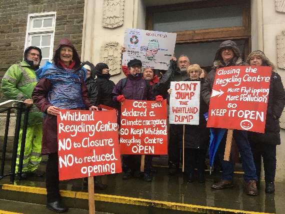 Protesters against the proposed closure of Whitland household waste recycling centre outside County Hall in Carmarthen (Pic. Richard Youle)