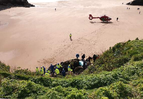 Emergency services tended to the incident by Castle Beach (Observer pic.)
