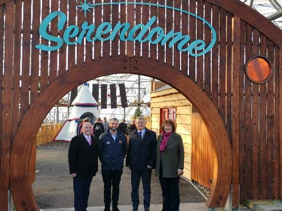 Welsh Conservative Leader Paul Davies AM with James McNamara, Head of Leisure at Bluestone, CEO William McNamara, and Angela Burn AM