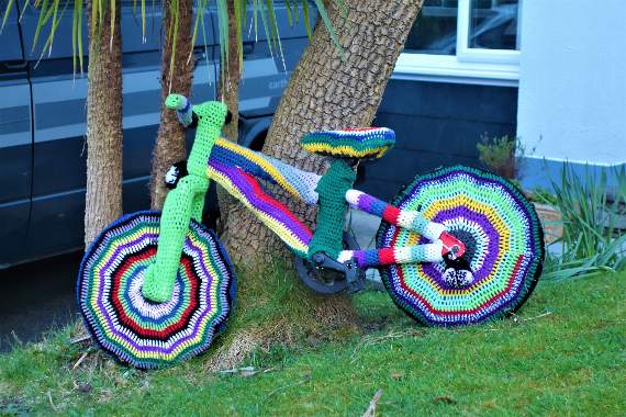 The Ludlow family in Saundersfoot's rainbow bike