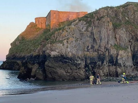 Tenby firefighters tackling the fire