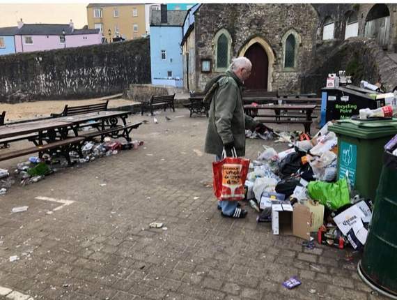The clean-up began early morning on Sunday